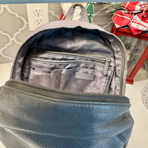 Michael Kors Gray Pebbled Leather Mini Backpack Purse Silver Hardware - Picture 9 of 12